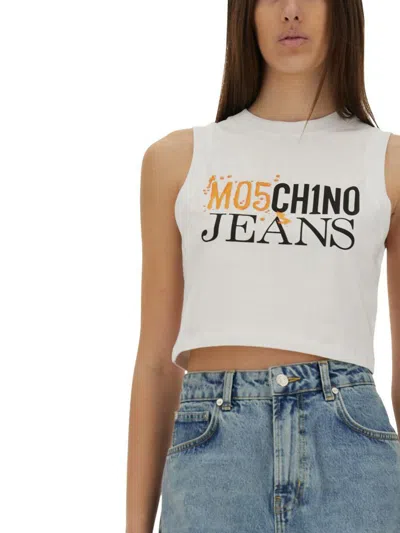 Moschino Jeans Cropped Top With Logo In White
