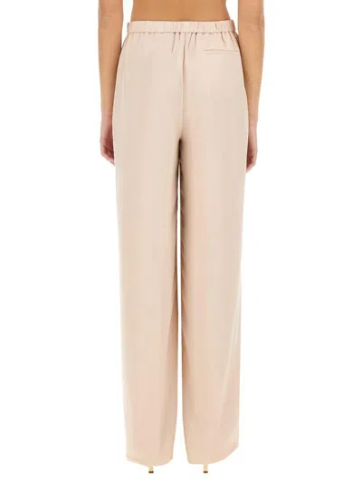 Theory Wide-leg Silk Pants With Comfortable Waistband In Pink