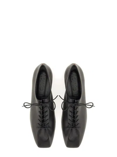 Aeyde Pointed Toe Nappa Leather Flats In Black
