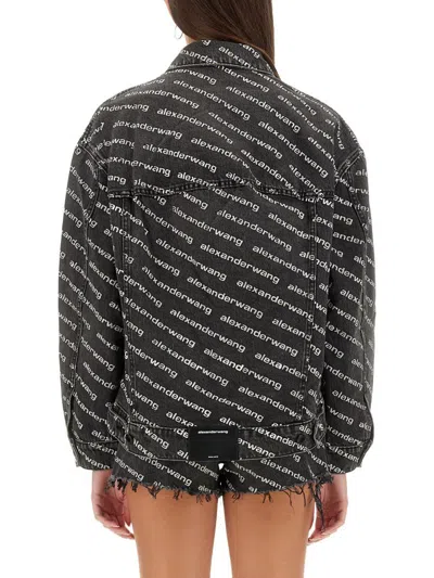 Alexander Wang T Alexander Wang Falling Back Logo-print Denim Jacket In Black