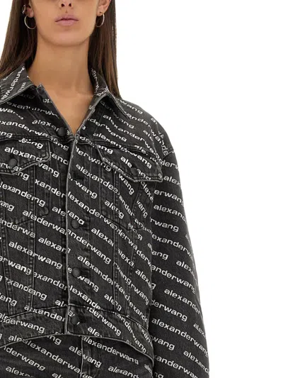 Alexander Wang T Alexander Wang Falling Back Logo-print Denim Jacket In Black