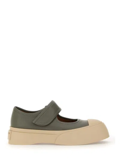 Marni Gray Calfskin Low-top Sneakers With Hook-and-loop Closure In Grey