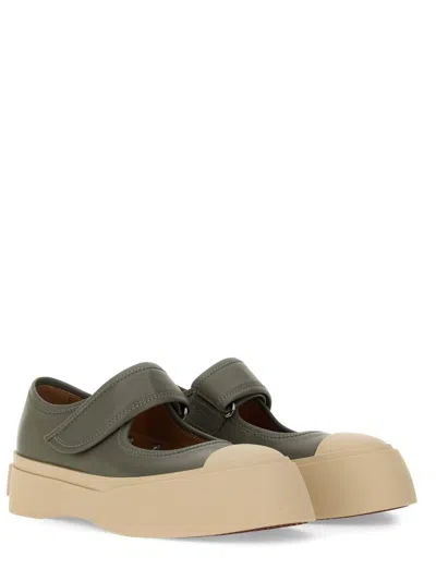 Marni Gray Calfskin Low-top Sneakers With Hook-and-loop Closure In Grey