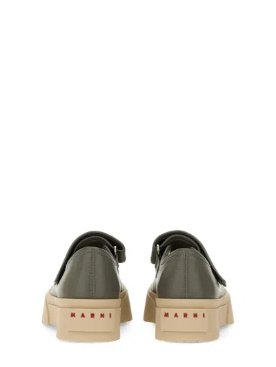 Marni Gray Calfskin Low-top Sneakers With Hook-and-loop Closure In Grey