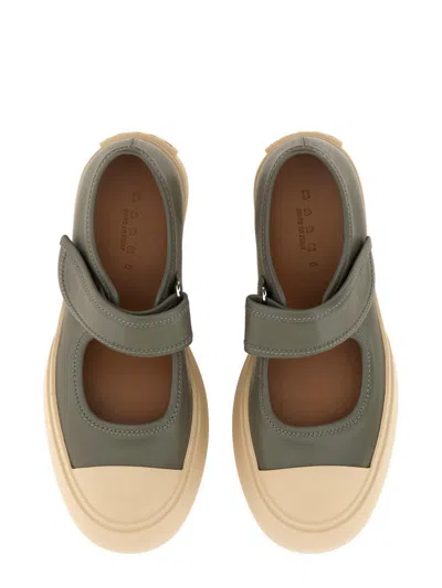 Marni Gray Calfskin Low-top Sneakers With Hook-and-loop Closure In Grey