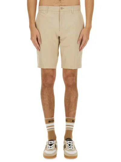 Hugo Boss Fitted Bermuda Shorts With Pockets And Loops In Beige