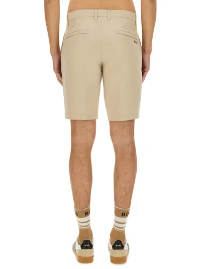 Hugo Boss Fitted Bermuda Shorts With Pockets And Loops In Beige