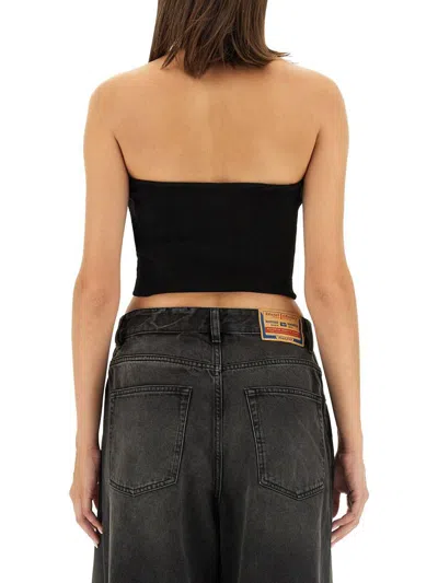 Diesel Ribbed Viscose Cropped Top M-clarksvillex In Black