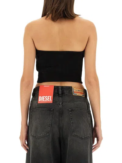 Diesel Ribbed Viscose Cropped Top M-clarksvillex In Black