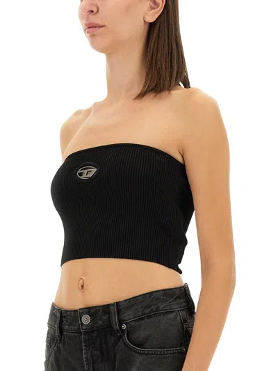 Diesel Ribbed Viscose Cropped Top M-clarksvillex In Black