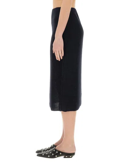 Fabiana Filippi Midi Skirt In Soft Cotton-linen Blend In Blue
