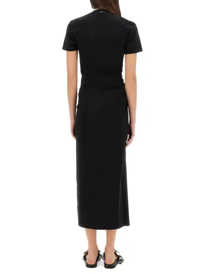 Rabanne Asymmetrical Neckline Midi Dress With Cut-out Detail In Black