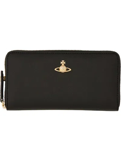 Vivienne Westwood Classic Zip Round Wallet Faux Leather Black One Size Women In Black