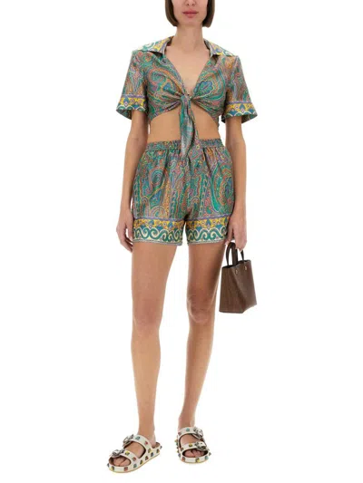 Etro Paisley Silk Shorts With Intricate Hem Detailing In Multicolour