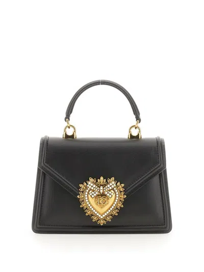 Dolce & Gabbana Small Devotion Molurus Python Skin Top Handle Bag In Black