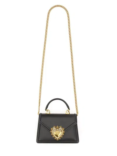 Dolce & Gabbana Small Devotion Molurus Python Skin Top Handle Bag In Black