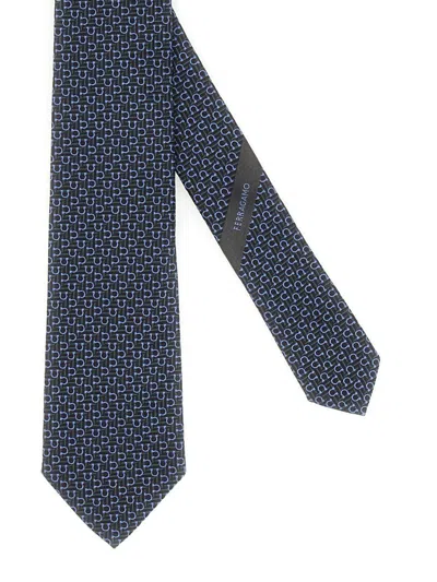 Ferragamo Geometric Pattern Silk Tie In Blue