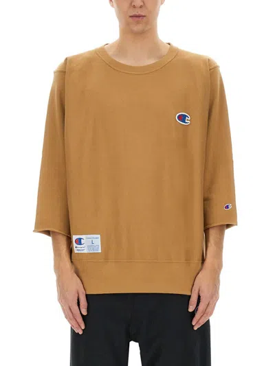 Undercover Tan Champion Edition Beaded Logo Appliqué Sweatshirt In Beige