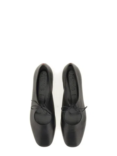 Aeyde Pointed Toe Nappa Leather Flats In Black