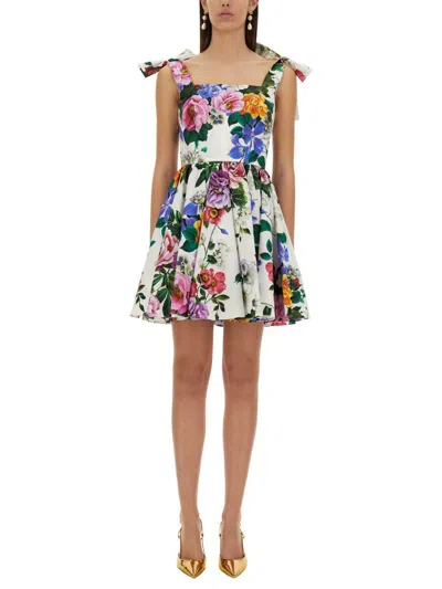 Dolce & Gabbana Floral-print Cotton-blend Poplin Mini Dress In Multicolour