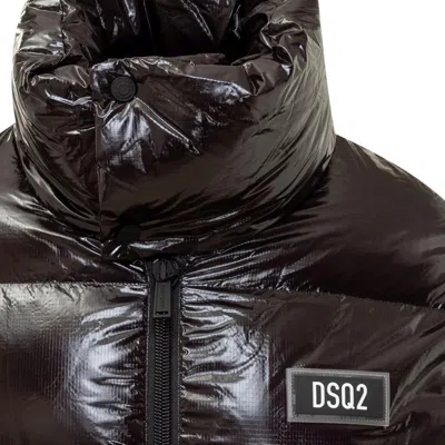 Dsquared2 Black Down Jacket With Logo Patch On The Front In Tech Fabric Man In Black