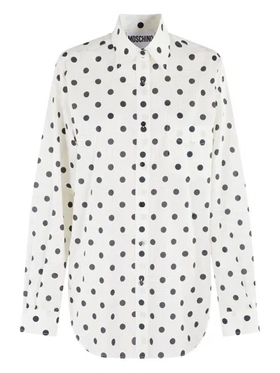 Moschino Ivory Cotton Voile Shirt With Polka Dot Pattern In Multicolor