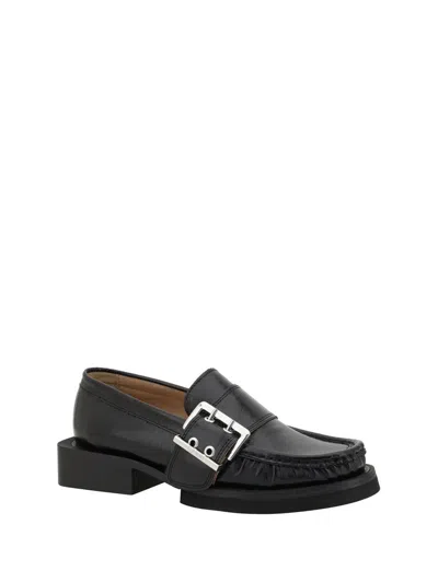 Ganni + Net Sustain Feminine Buckled Recycled Faux Patent-leather Loafers In Black