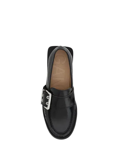 Ganni + Net Sustain Feminine Buckled Recycled Faux Patent-leather Loafers In Black