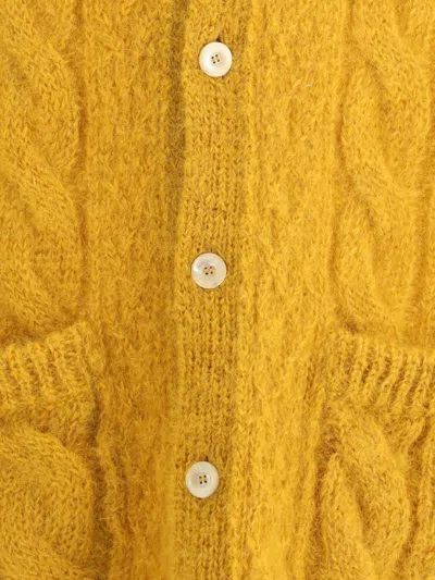 Valentino Mens Patch-pocket Mohair-blend Cable Knit Cardigan Ocra In Ocra