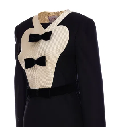 Valentino Belted Bow-embellished Velvet And Ottoman-trimmed Wool Midi Dress In Black