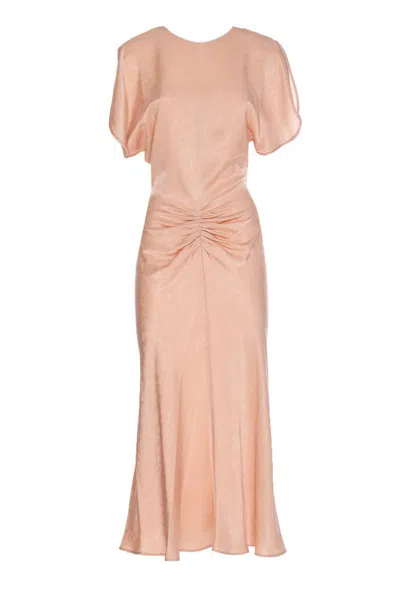 Victoria Beckham Light Pink Damask Dress With Gathering In Pink