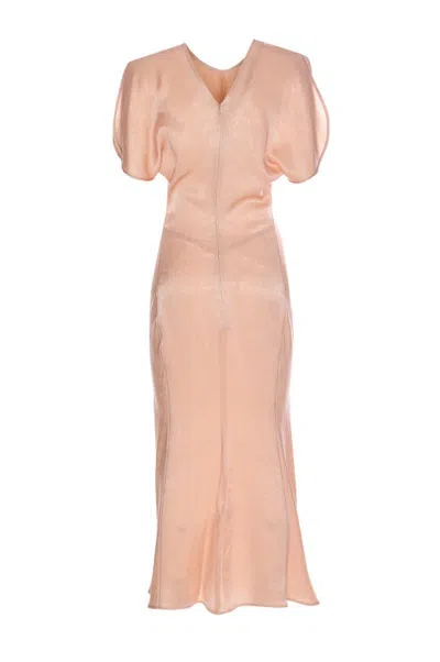 Victoria Beckham Light Pink Damask Dress With Gathering In Pink