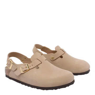 Birkenstock Nubuk Leather Tokio Clog Shoes In Beige