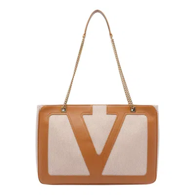 Valentino Garavani Garavani Viva Superstar Medium Canvas Shopping Bag Woman Natural/spice Uni In Brown