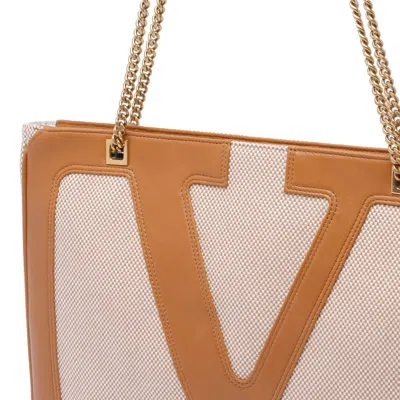Valentino Garavani Garavani Viva Superstar Medium Canvas Shopping Bag Woman Natural/spice Uni In Brown
