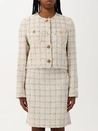 Versace Long Sleeves Tweed Blazer With Front Pockets In Multicolor