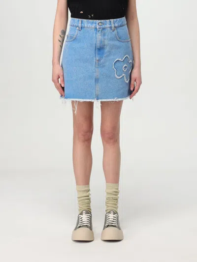Marni Frayed Detailing Denim Skirt In Blue