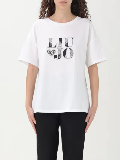 Liu •jo Cotton T-shirt In White With Print In Black