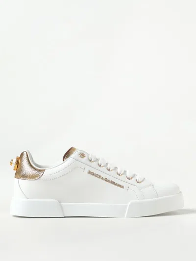 Dolce & Gabbana Sneakers Portofino In Pelle Bianca E Oro Dolce E Gabbana In White