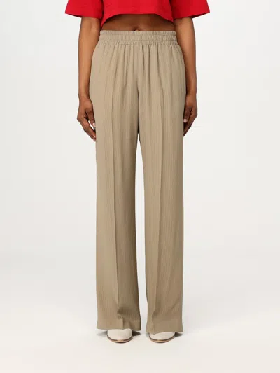 Golden Goose 'brittany' Beige Pants With Logo Charm Detail On The Rear And All-over Striped Motif In Viscose Blen In Dove Grey