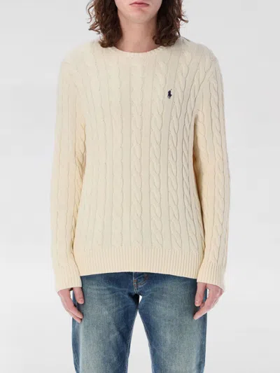 Polo Ralph Lauren Classic Cable-knit Sweater With Ribbed Hem And Embroidered Logo In Neutral