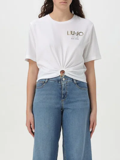 Liu •jo Crewneck T-shirt With Piercing And Knot In White
