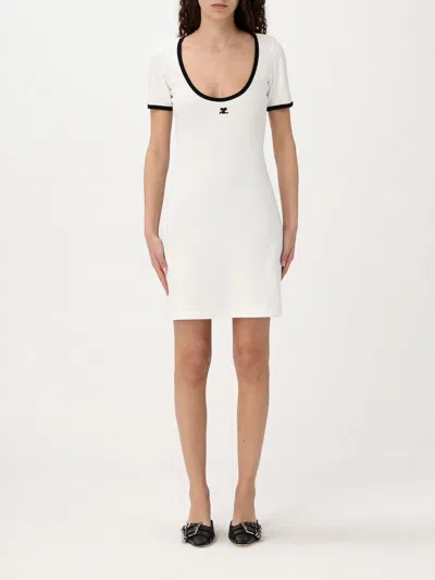 Courrèges Black/white Mini Dress In Cotton In White