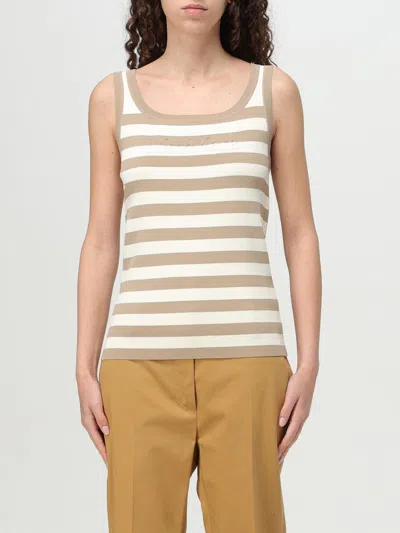 Max Mara Striped Ribbed Sleeveless Viscose Blend Top In Pink