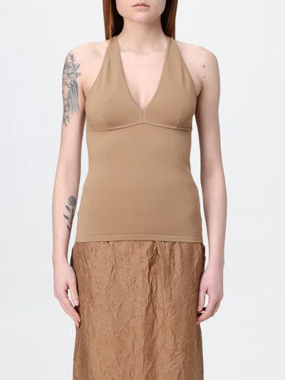 Max Mara Halterneck Fitted Silhouette Tops With Seam Detailing In Brown