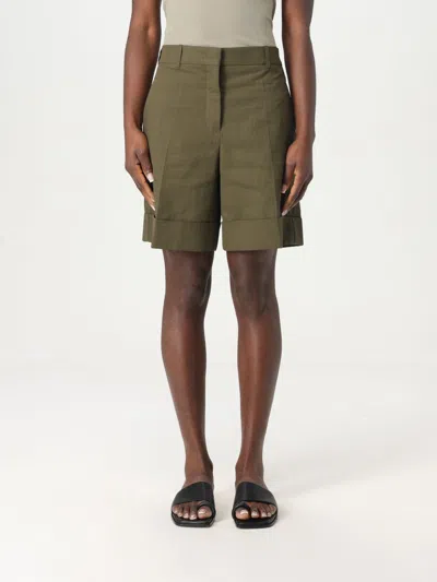 Jil Sander Linen Shorts With Pockets And Cuffed Hem In Green