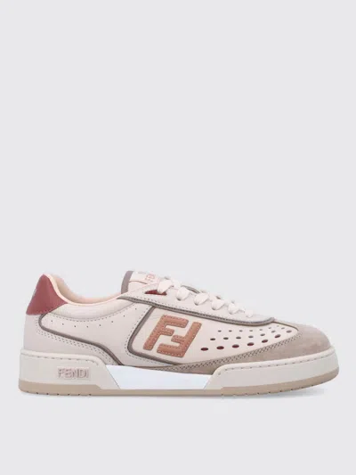 Fendi Modern Contrast Panel Sneakers With Perforated Design In Brown