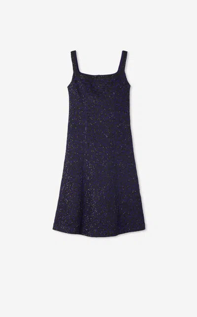 St John Square-neck Leopard Paillette Knit Sleeveless A-line Dress In Purple