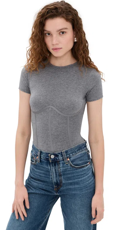 Fleur Du Mal Organic Cotton T-shirt Bodysuit In Heather Grey