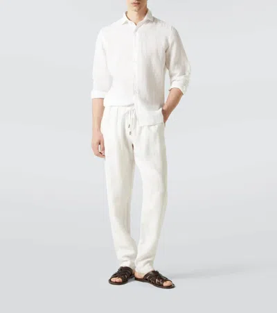 Thom Sweeney Linen Straight Pants In White